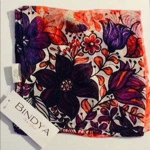 BINDYA PEACH AND PURPLE FLORAL SILK SCARF